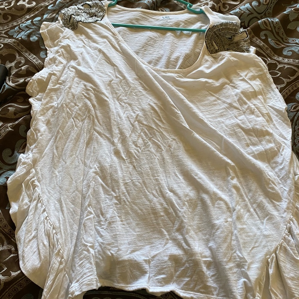White shirt sleeve top with silver embellishments